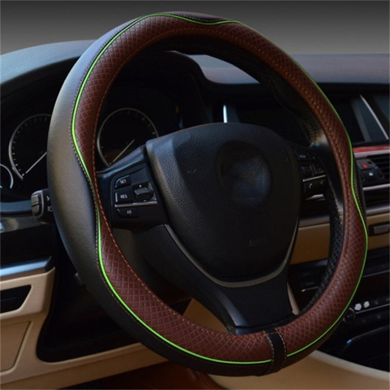 Universal 38cm Car Steering Wheel Cover Embossing Genuine Cow Leather Wheel Sleeve Protector, Round Type