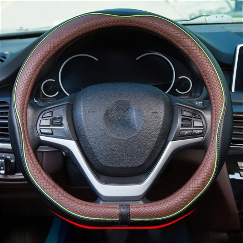 38cm Anti-Slip Embossing Genuine Cow Leather Car Steering Wheel Cover, D Type