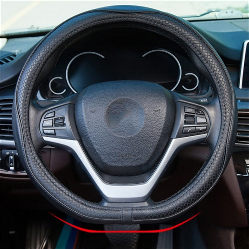 38cm Anti-Slip Embossing Genuine Cow Leather Car Steering Wheel Cover, D Type
