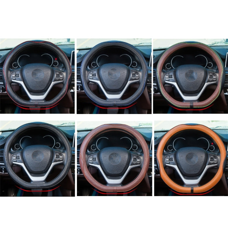38cm Anti-Slip Embossing Genuine Cow Leather Car Steering Wheel Cover, D Type
