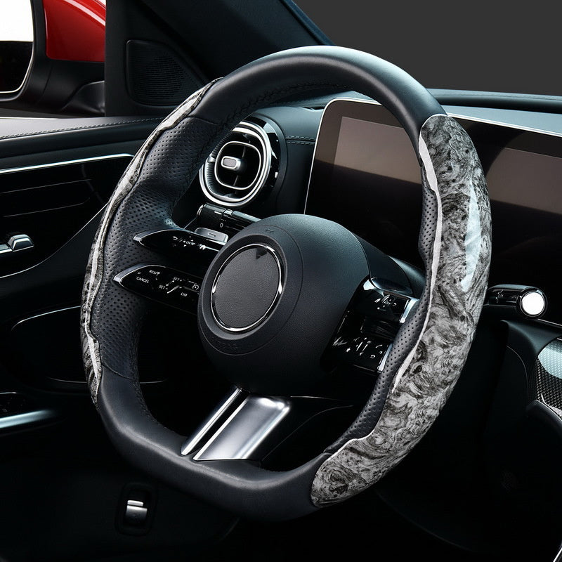 38cm Car Steering Wheel Cover PVC Mahogany Wood Effect Snap-in Type Wheel Sleeve Protector
