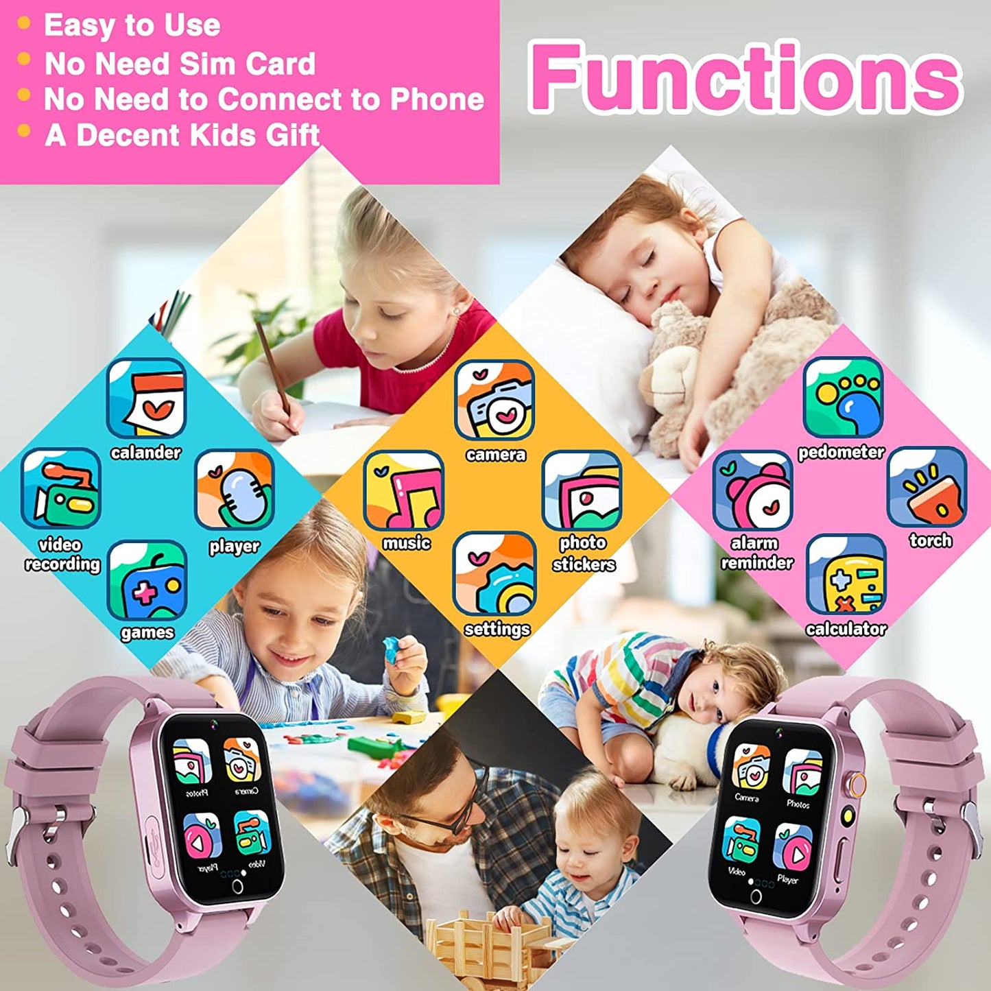 X33 Kids Camera Pedometer Music Game Smart Watch Student Smart Bracelet with Built-in 26 Puzzle Games