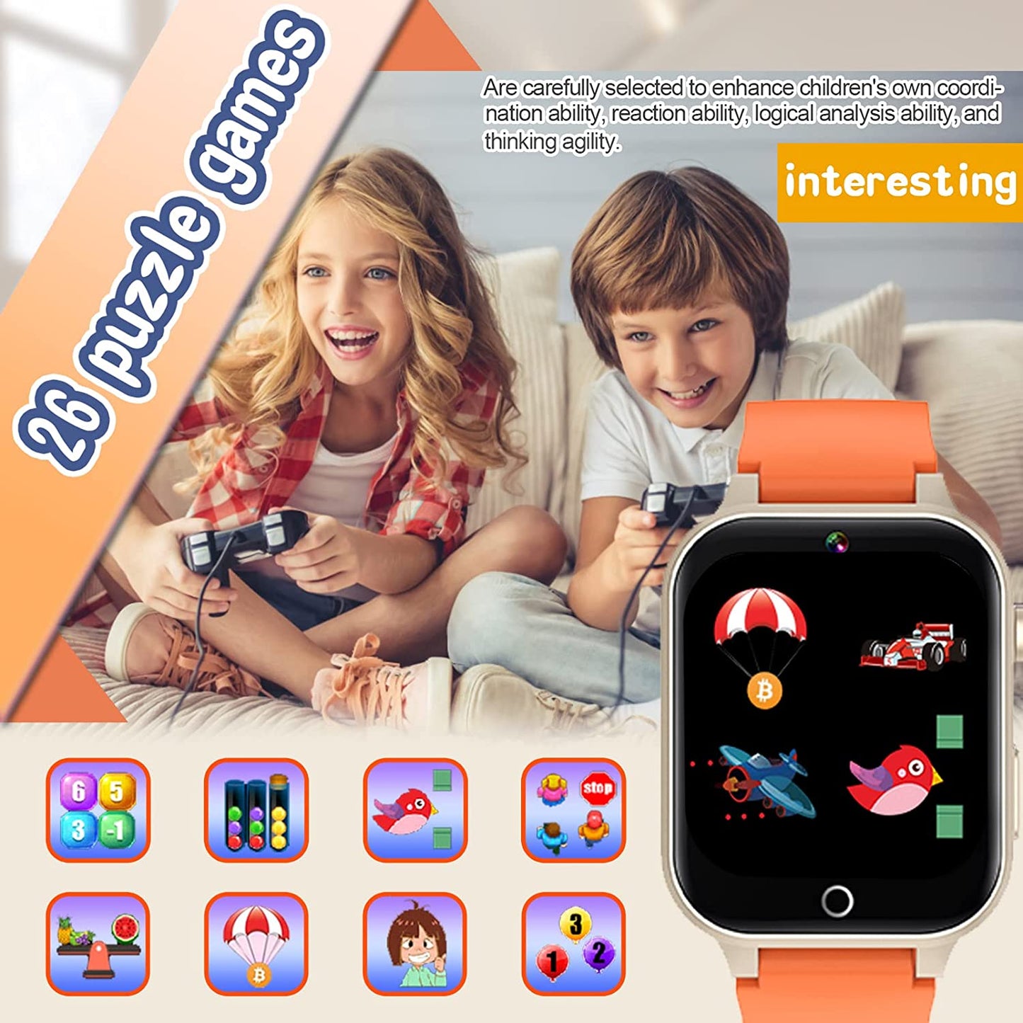 X33 Kids Camera Pedometer Music Game Smart Watch Student Smart Bracelet with Built-in 26 Puzzle Games