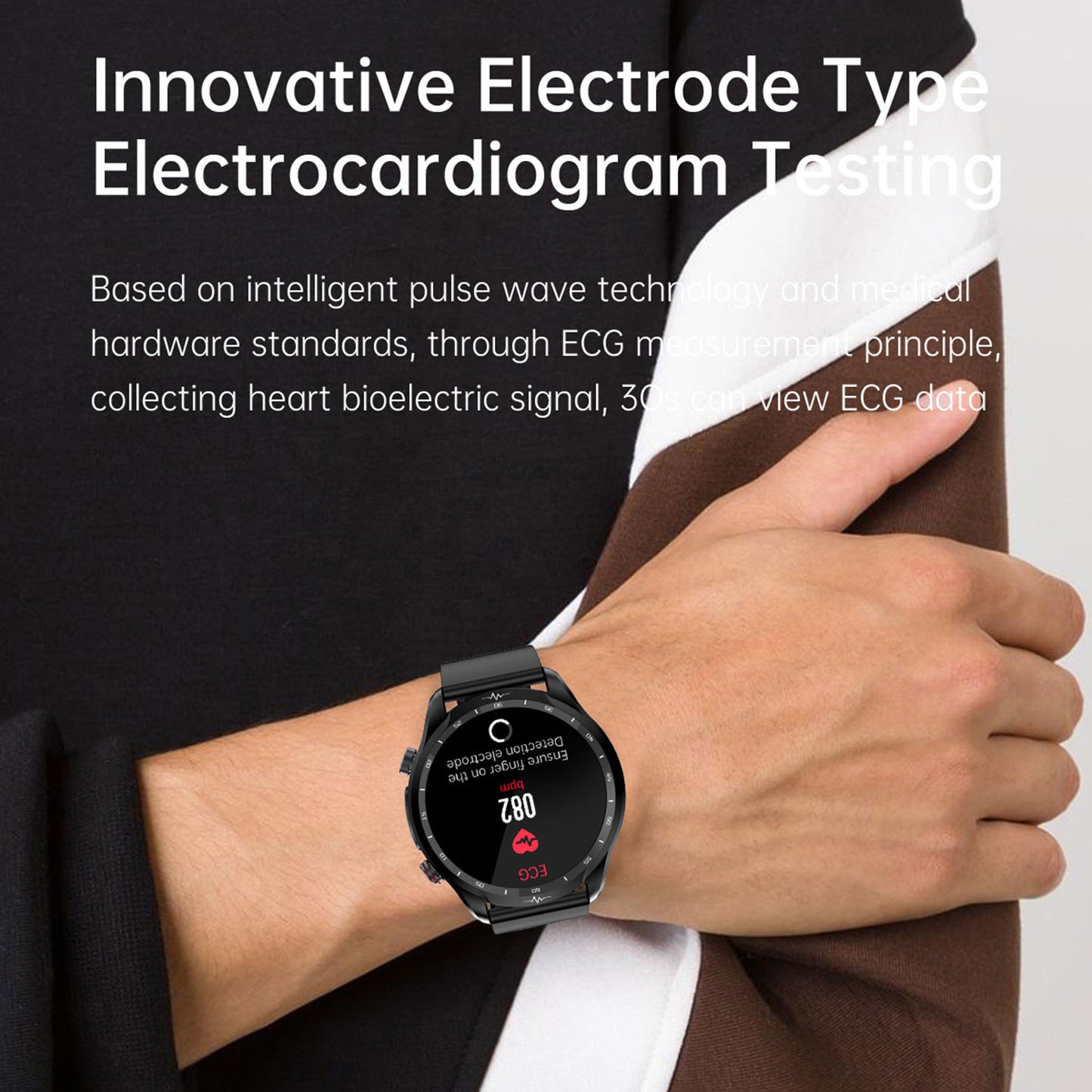 E430 1.39 Smart Bracelet ECG+PPG Health Watch with Blood Oxygen, Temperature, Heart Rate Monitoring, Leather Strap