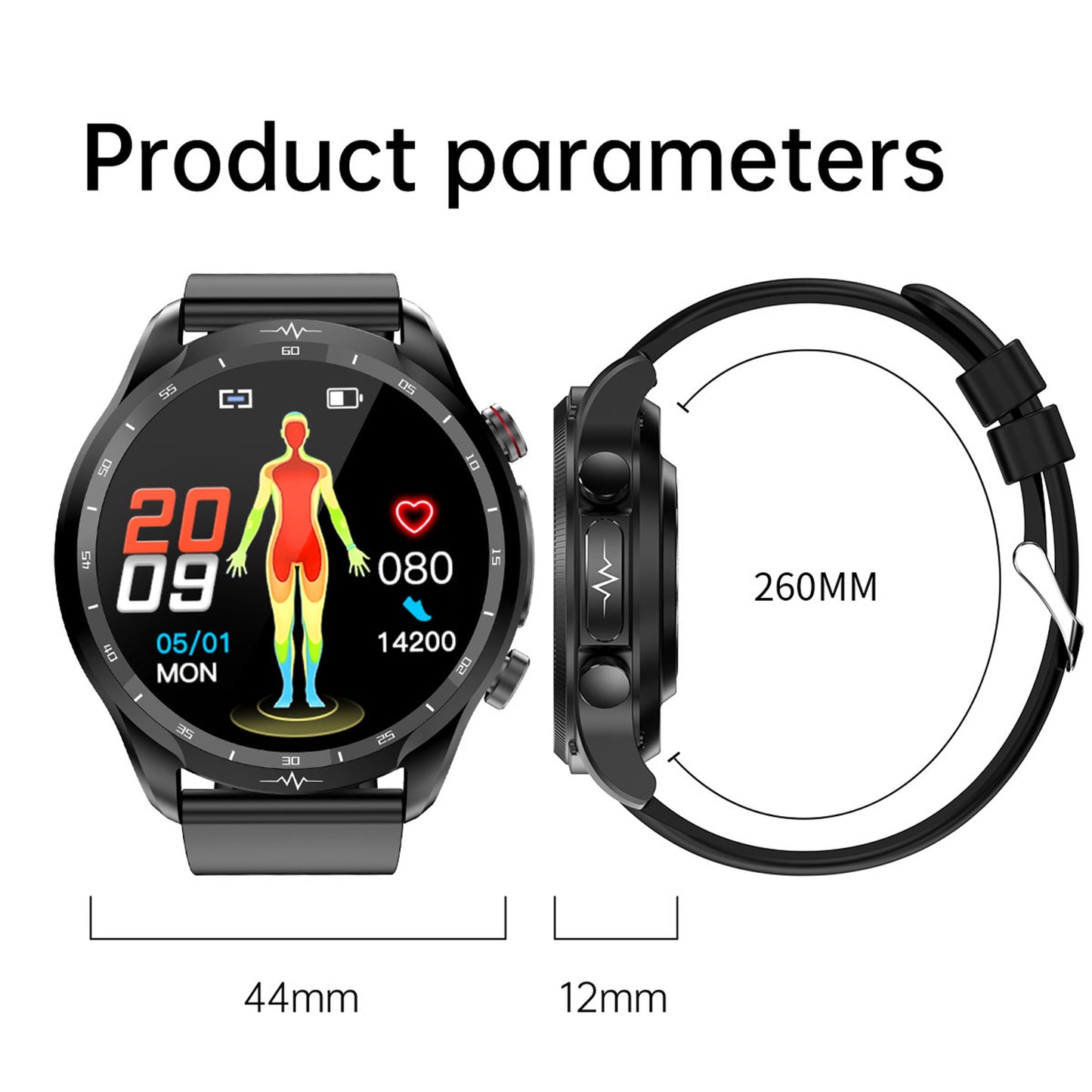E430 1.39 Smart Bracelet ECG+PPG Health Watch with Blood Oxygen, Temperature, Heart Rate Monitoring, Leather Strap