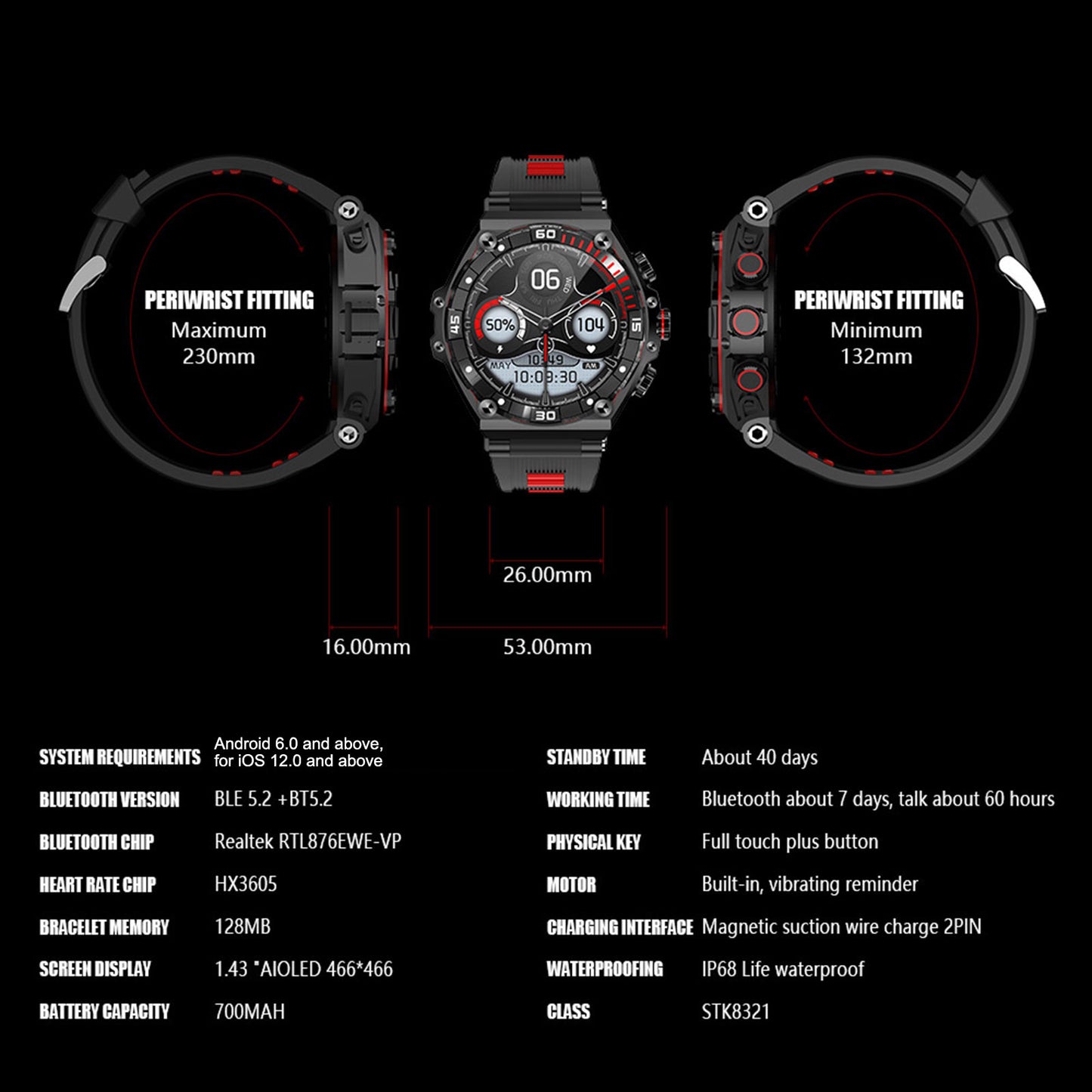 CT18 1.43 AMOLED Screen Watch Heart Rate Intelligent Monitoring Waterproof Sports Smart Bracelet
