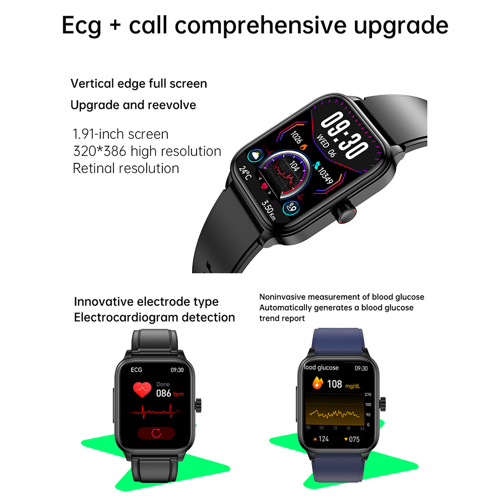 ET540 1.39-inch Screen ECG Smart Watch Heart Rate Temperature Monitoring NFC Sports Bracelet, Leather Strap