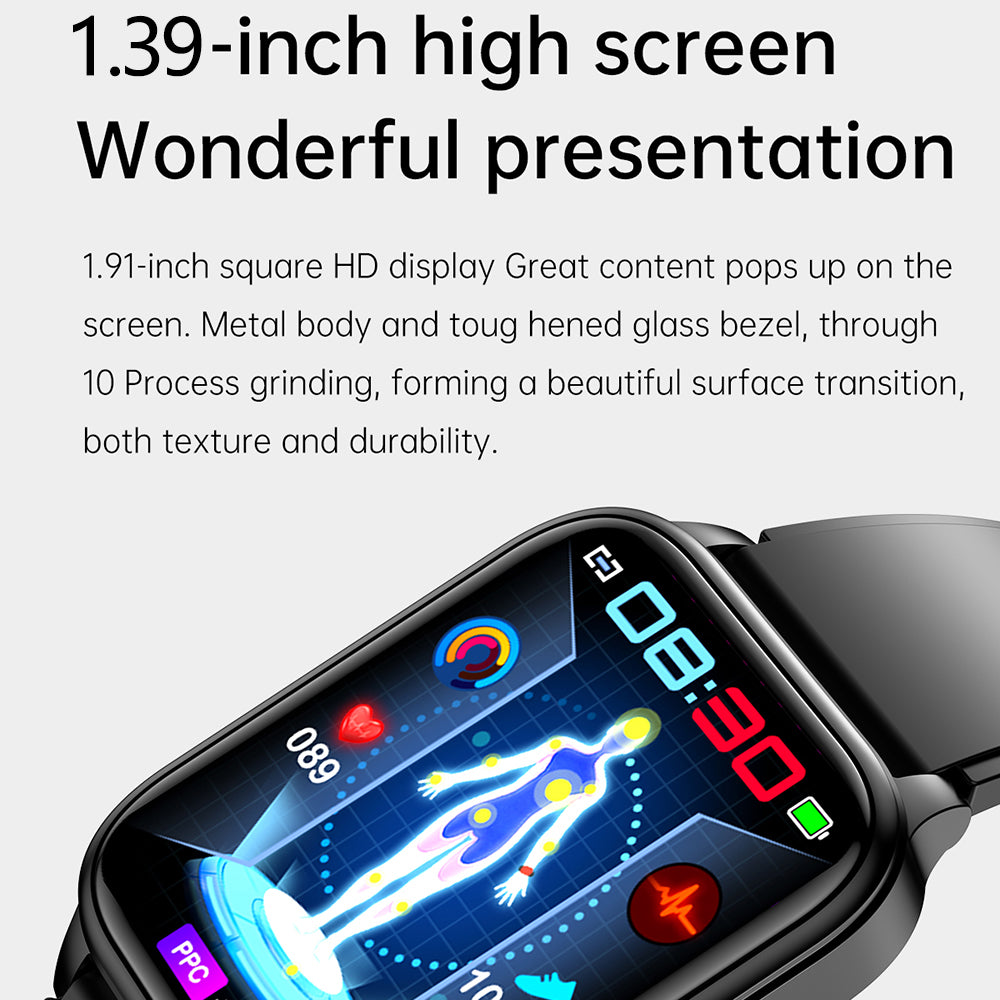 ET540 1.39-inch Screen ECG Smart Watch Heart Rate Temperature Monitoring NFC Sports Bracelet, Leather Strap
