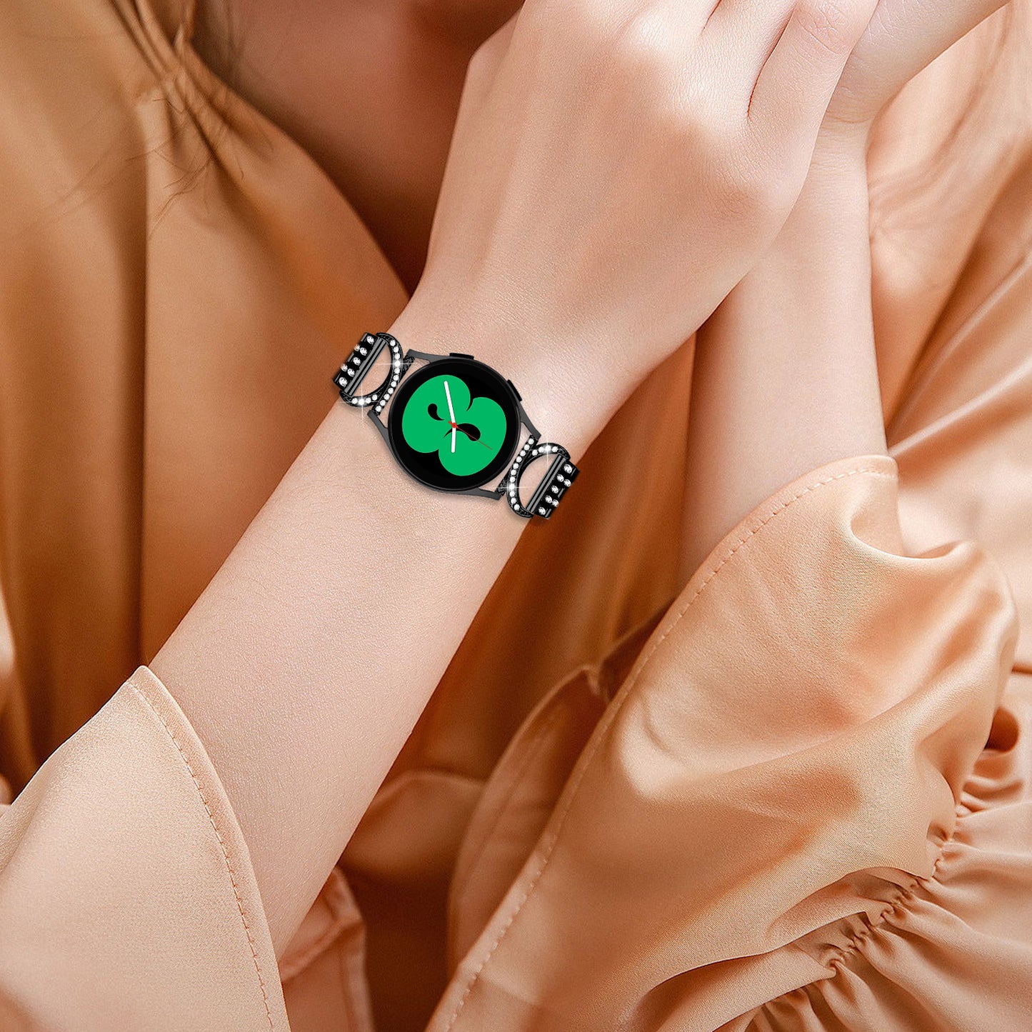 Rhinestone Decor Band for Samsung Galaxy Watch6 40mm 44mm / Watch6 Classic 43mm 47mm / Watch 5 40mm 44mm / Watch4 40mm 44mm / Watch3 41mm , 5-Bead 20mm Stainless Steel Watch Strap