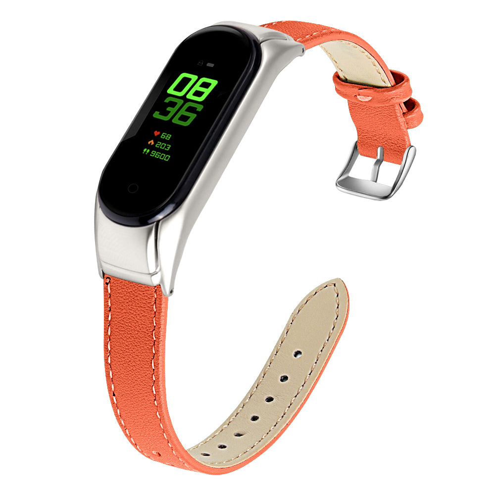 For Xiaomi Smart Band 8 Watch Bands Genuine Cowhide Leather Straps with Silver Watch Case