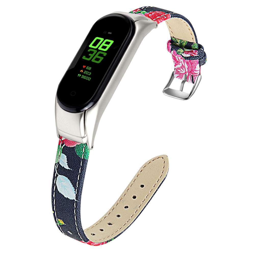 For Xiaomi Smart Band 8 Watch Bands Genuine Cowhide Leather Straps with Silver Watch Case
