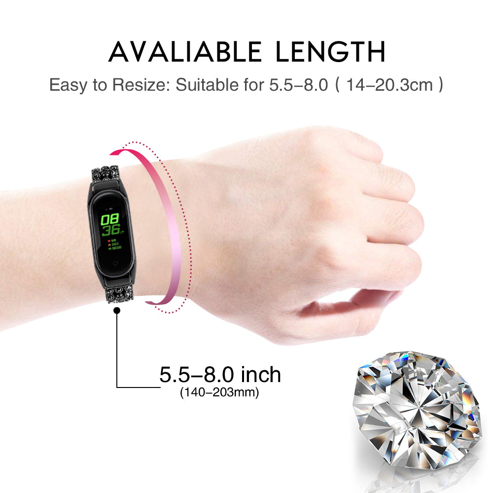For Xiaomi Smart Band 8 Rhinestone Decor Stainless Steel Strap Replacement Smartwatch Wrist Band
