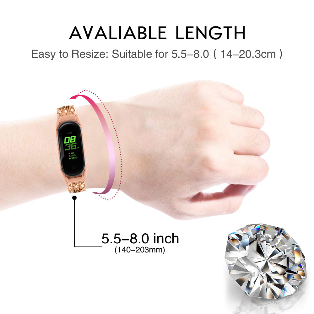 For Xiaomi Smart Band 8 Rhinestone Decor Stainless Steel Strap Replacement Smartwatch Wrist Band