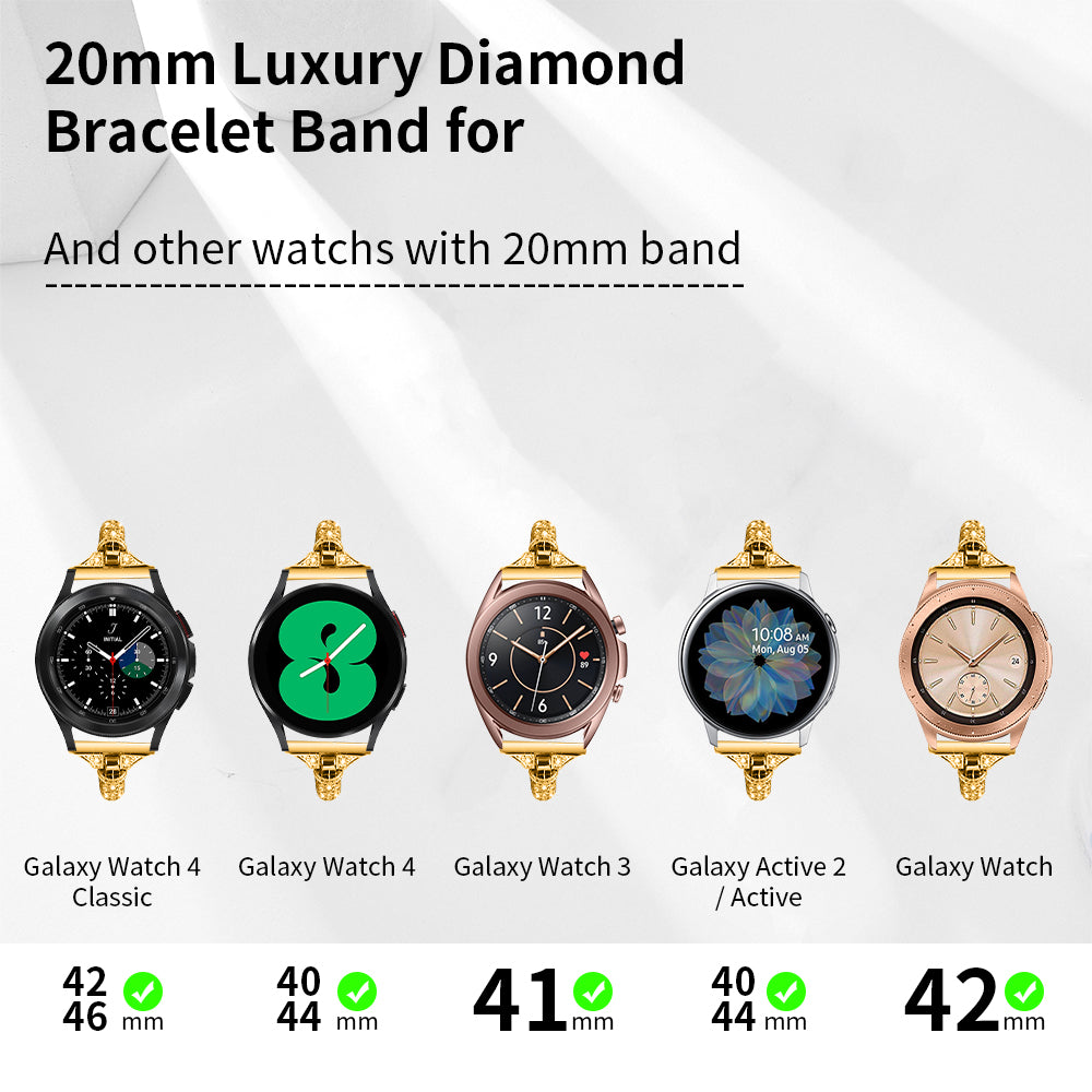 For Samsung Galaxy Watch Active / Watch Active2 44mm / Active2 40mm Rhinestone Jewelry Watch Strap 20mm Sliding Metal Wrist Band