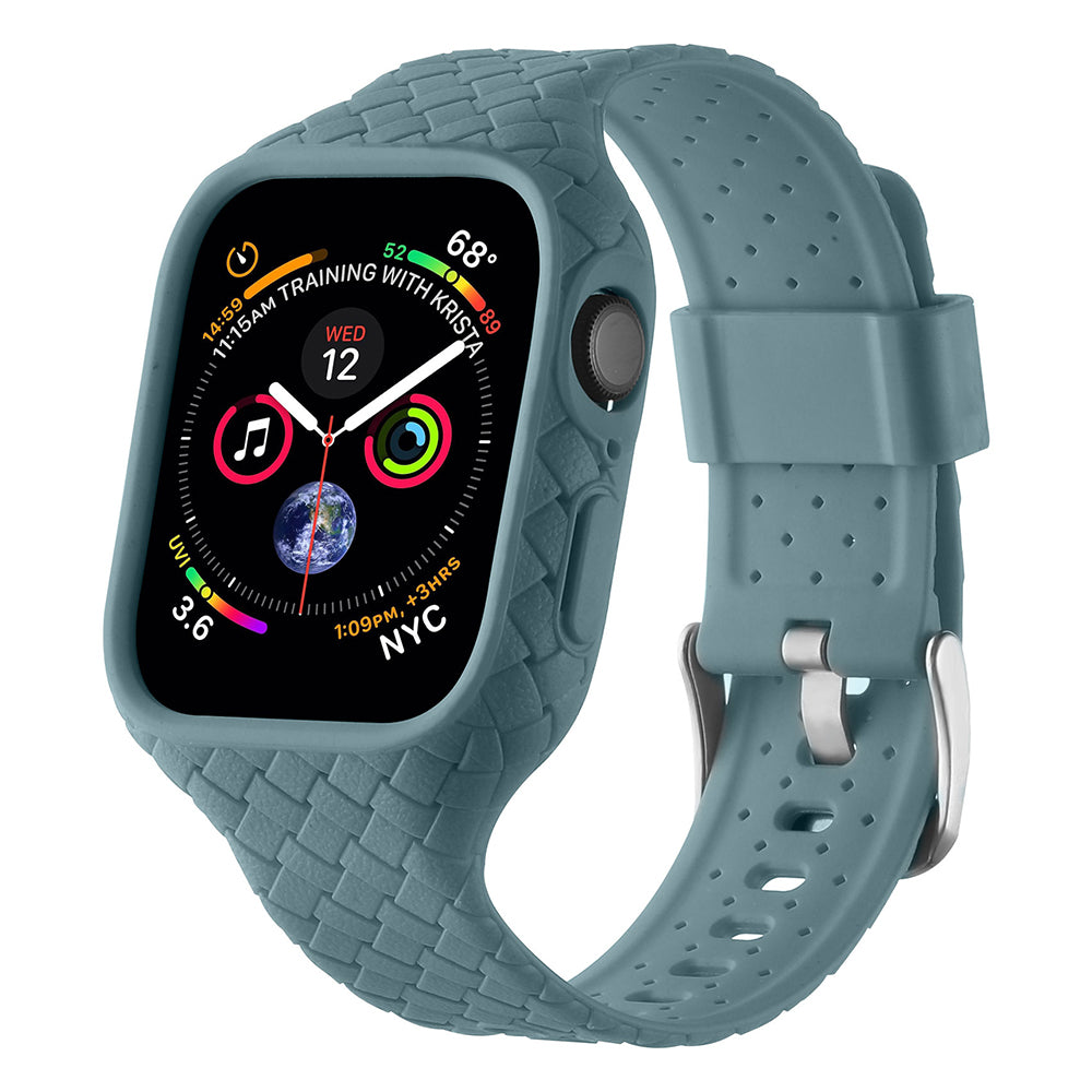 For Apple Watch Series 8 / 7 45mm Woven Texture TPU Watchband Integral Watch Strap with Case
