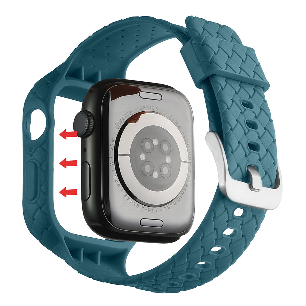 For Apple Watch Series 8 / 7 45mm Woven Texture TPU Watchband Integral Watch Strap with Case