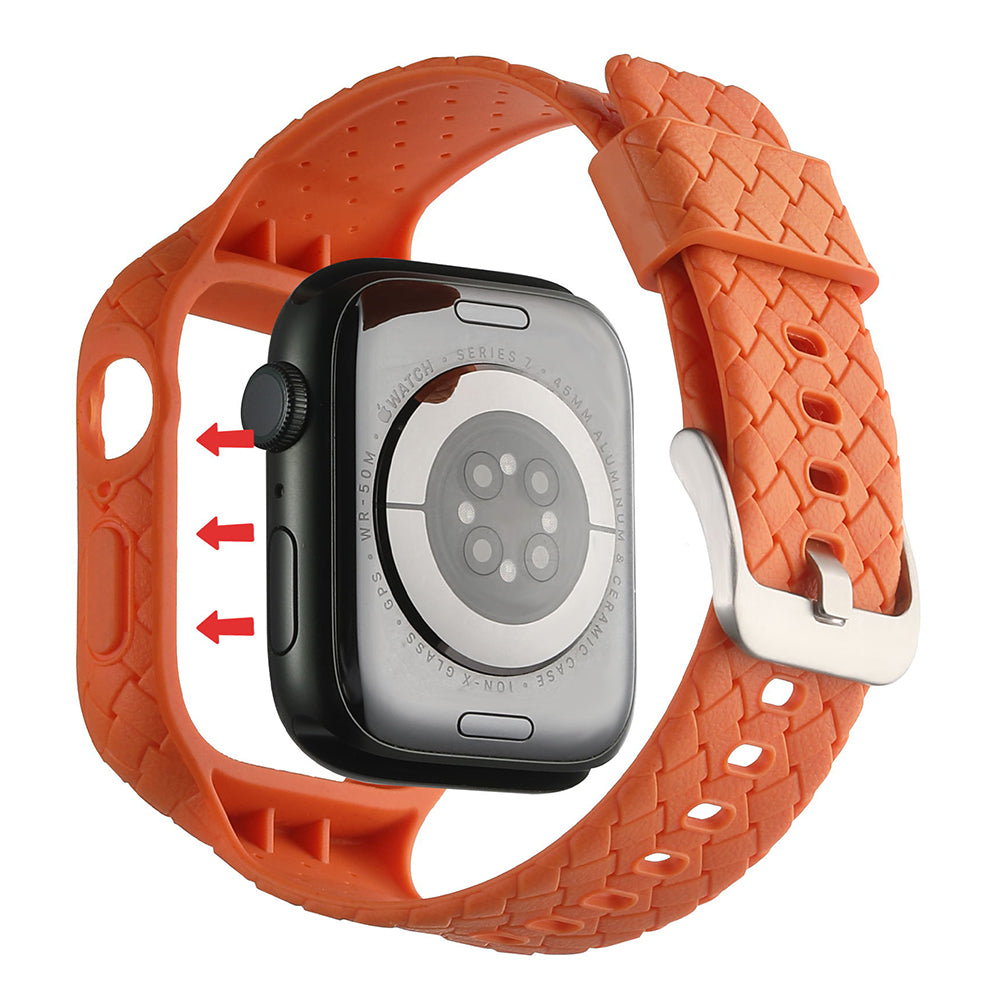 For Apple Watch Series 8 / 7 45mm Woven Texture TPU Watchband Integral Watch Strap with Case