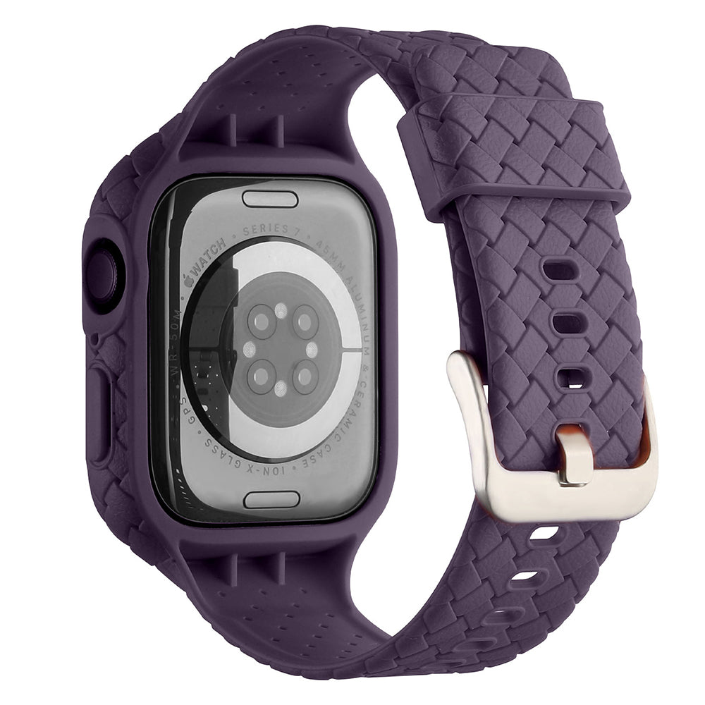For Apple Watch Series 8 / 7 45mm Woven Texture TPU Watchband Integral Watch Strap with Case