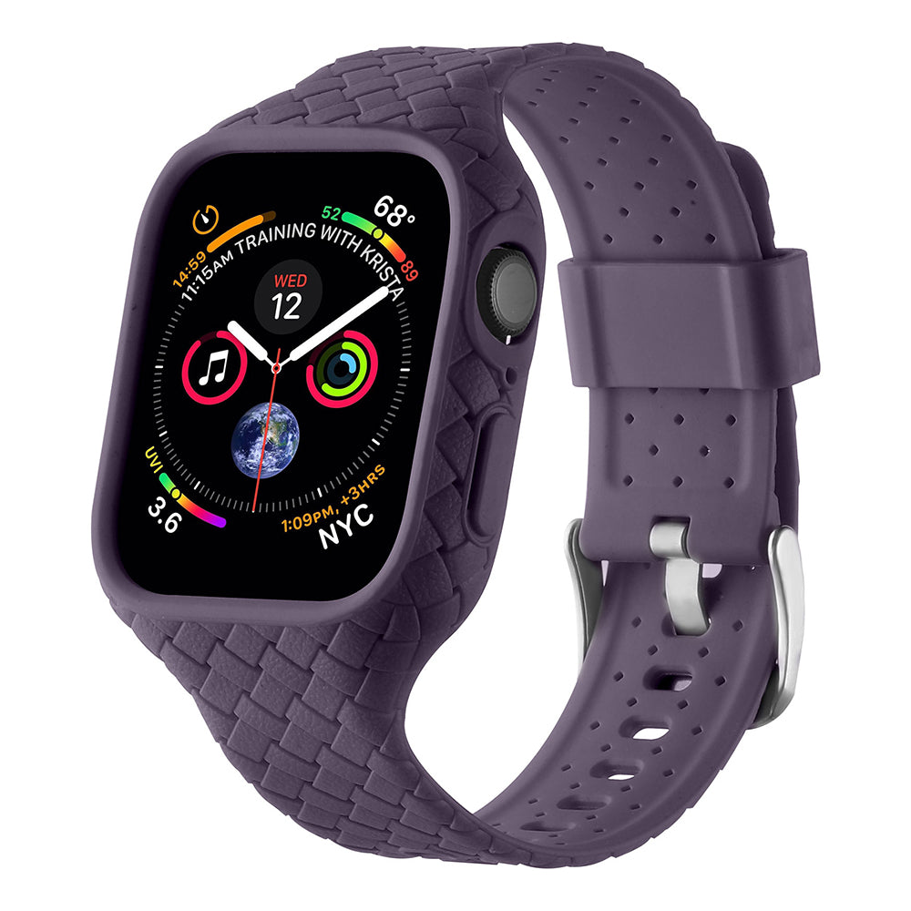 For Apple Watch Series 8 / 7 45mm Woven Texture TPU Watchband Integral Watch Strap with Case