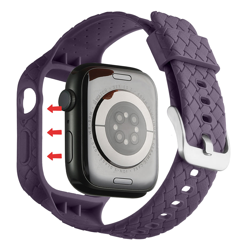 For Apple Watch Series 8 / 7 45mm Woven Texture TPU Watchband Integral Watch Strap with Case