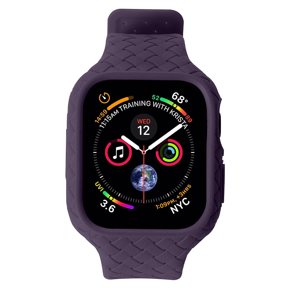 For Apple Watch Series 8 / 7 45mm Woven Texture TPU Watchband Integral Watch Strap with Case