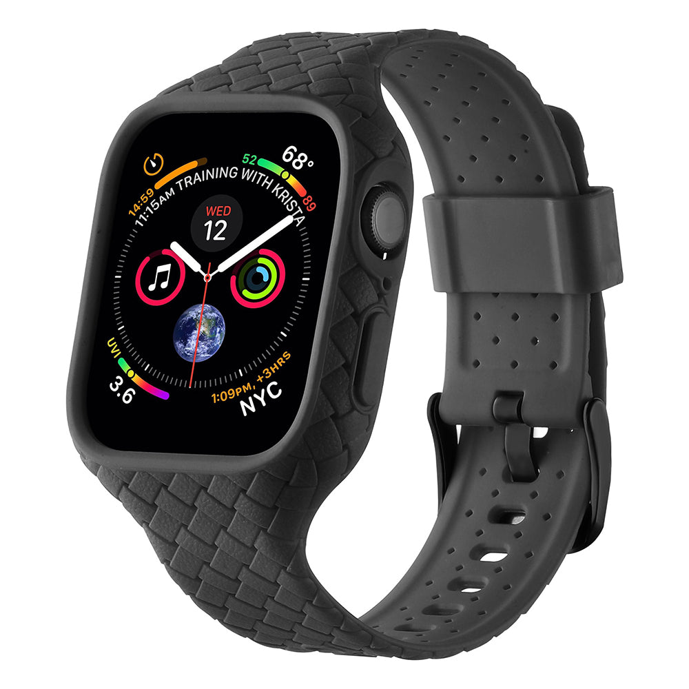 For Apple Watch Series 8 / 7 45mm Woven Texture TPU Watchband Integral Watch Strap with Case