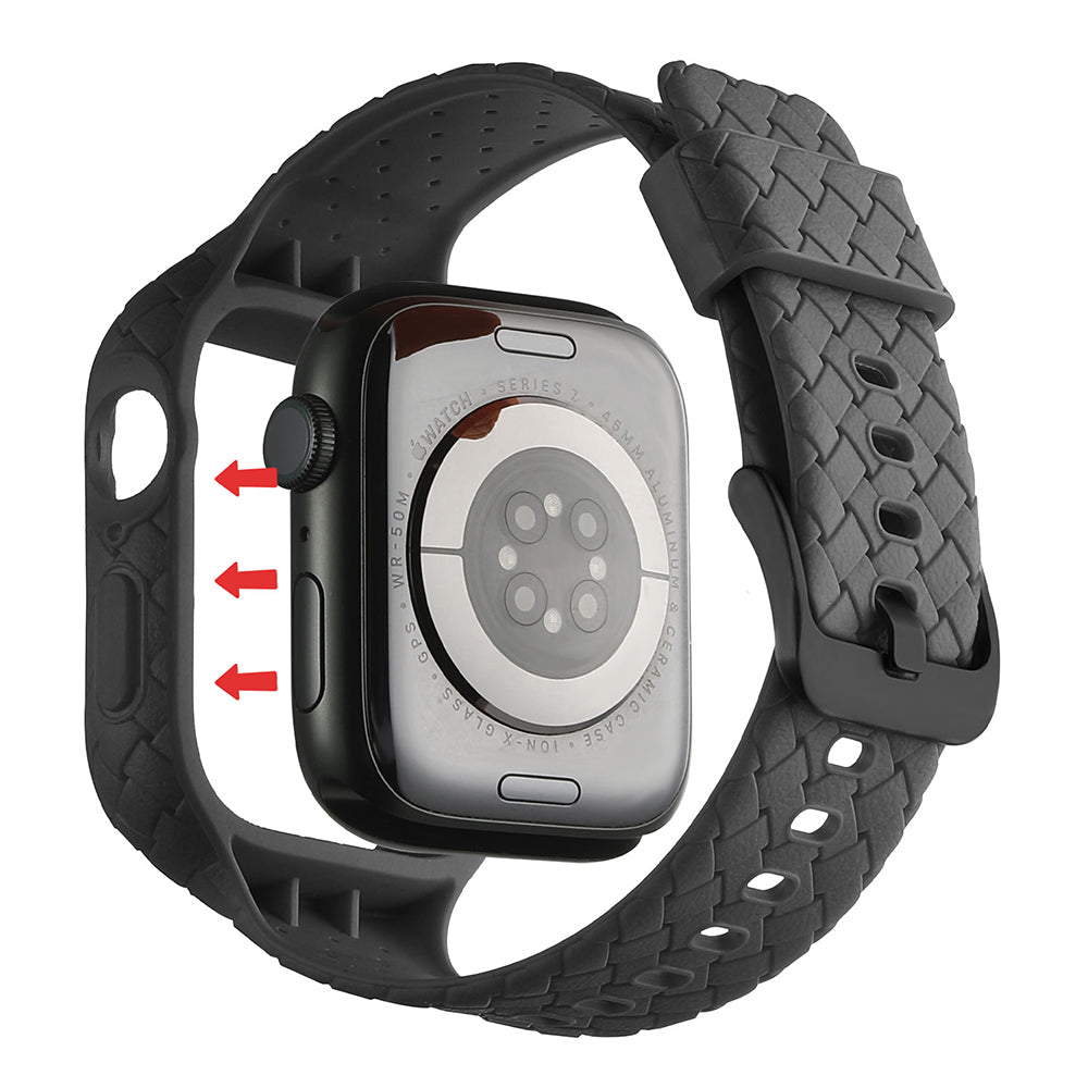 For Apple Watch Series 8 / 7 45mm Woven Texture TPU Watchband Integral Watch Strap with Case