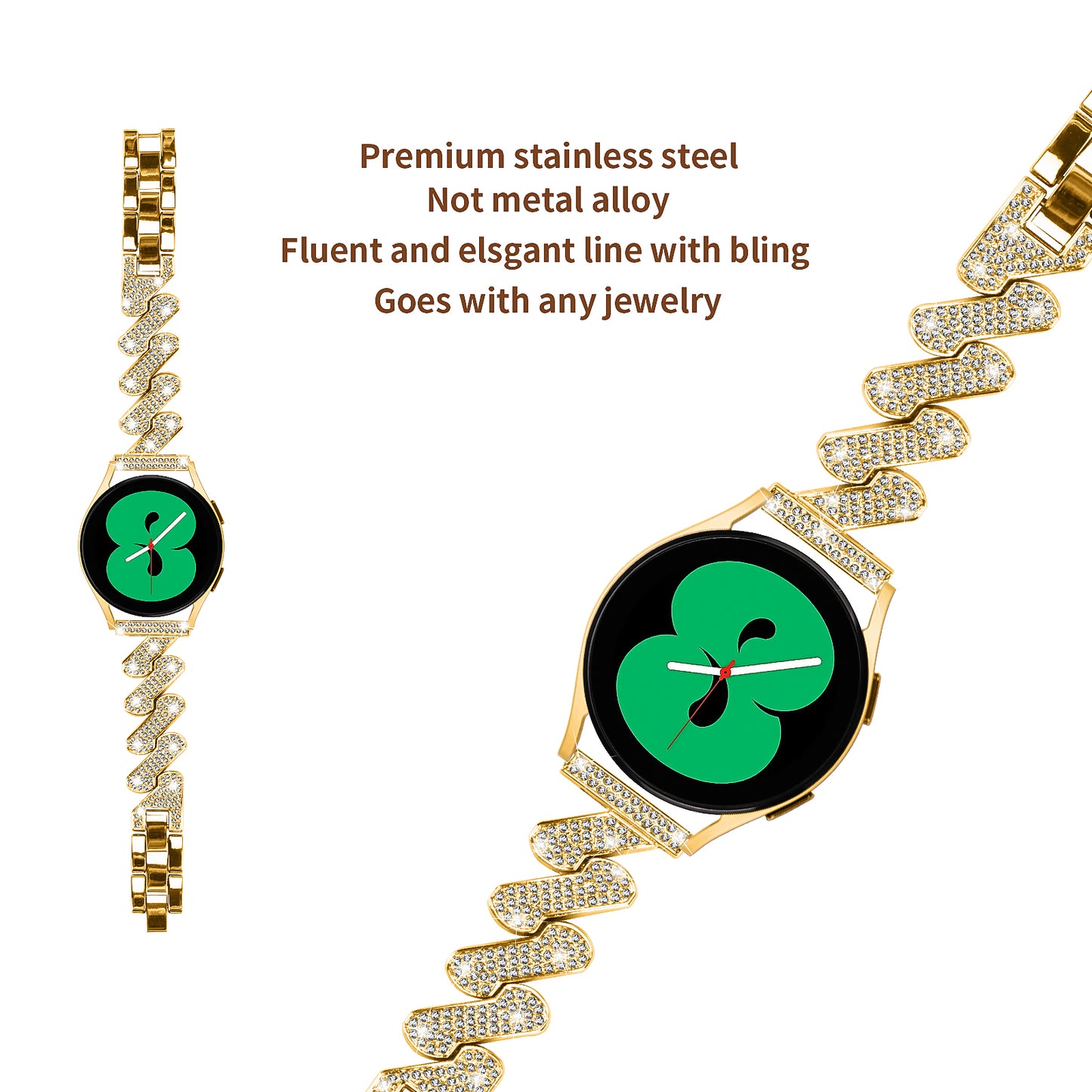 For Samsung Galaxy Watch6 40 / 44mm / Watch6 Classic 43 / 47mm Metal Watch Band 20mm Rhinestone Replacement Watch Strap