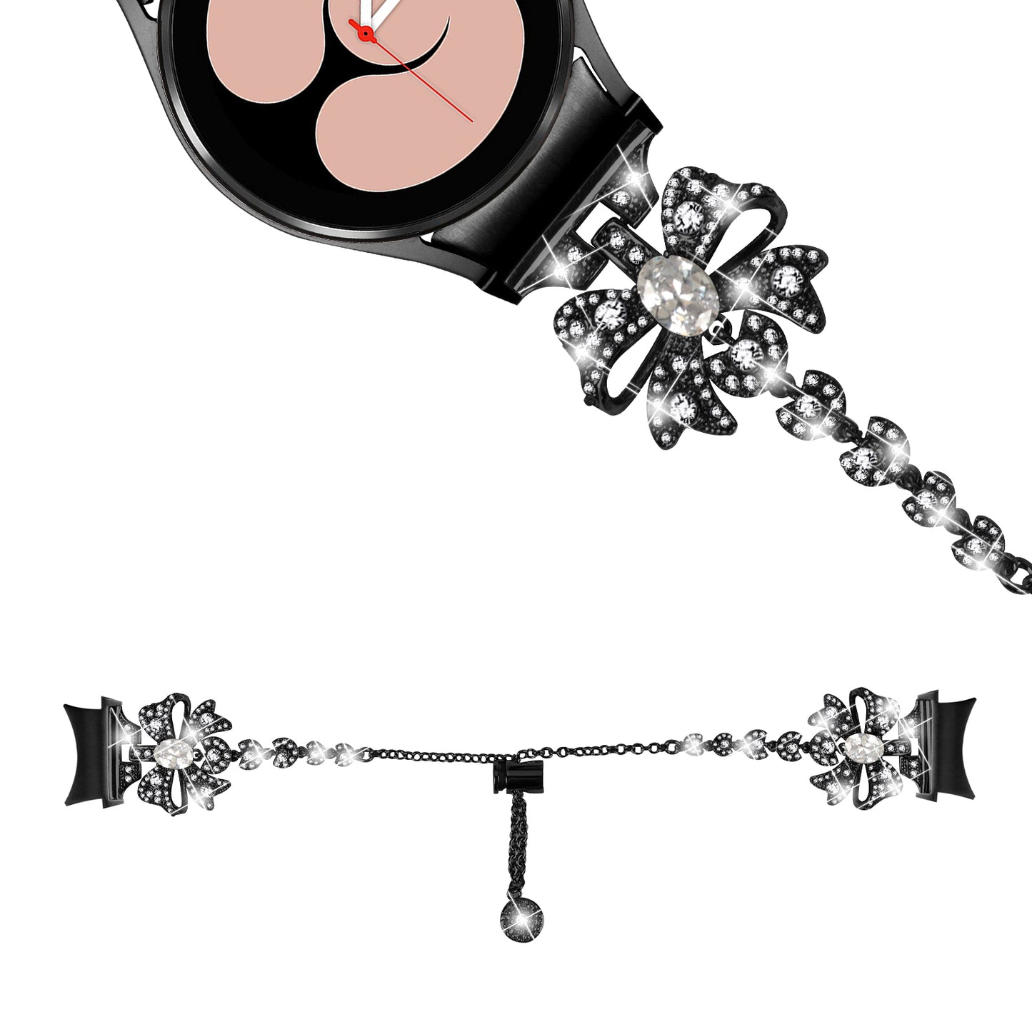 For Samsung Galaxy Watch6 40 / 44mm / Watch6 Classic 43 / 47mm Stainless Steel Watch Strap 20mm Rhinestone Bowknot Watchband