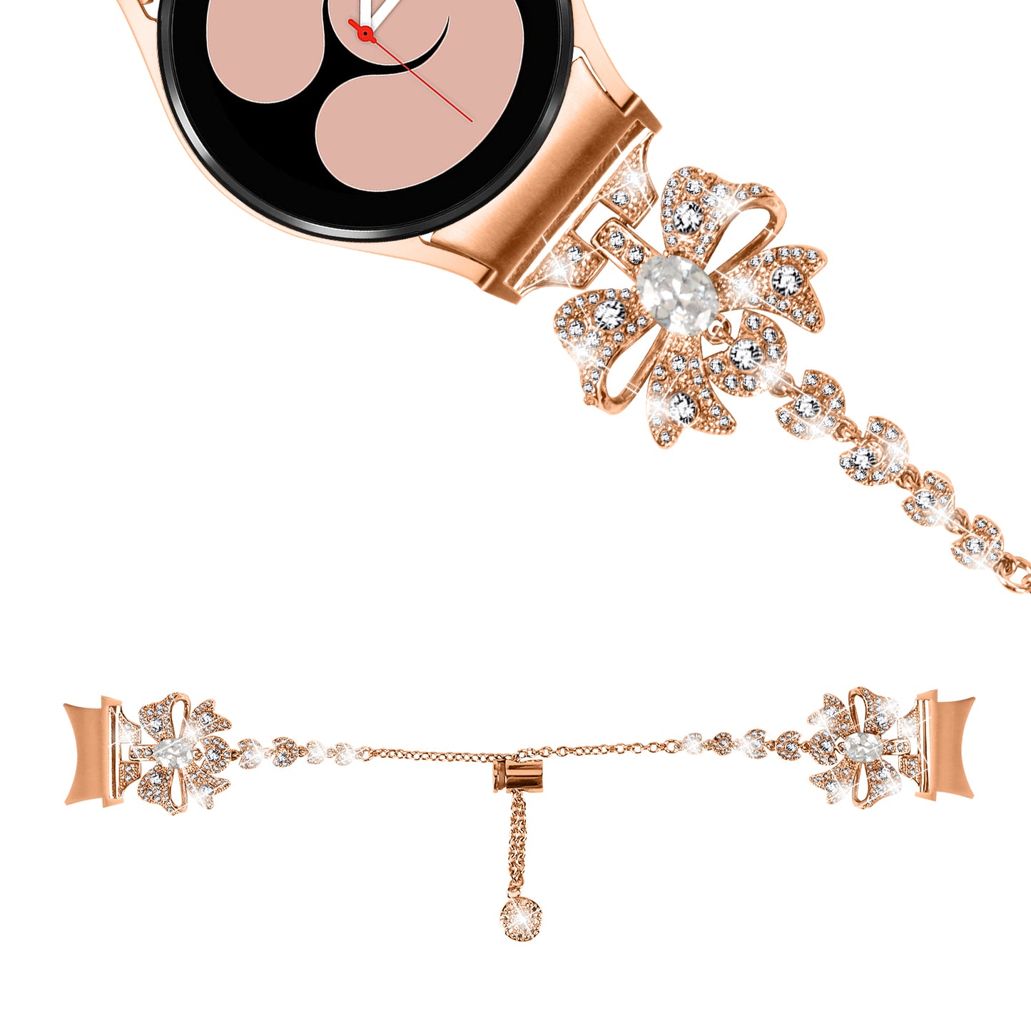 For Samsung Galaxy Watch6 40 / 44mm / Watch6 Classic 43 / 47mm Stainless Steel Watch Strap 20mm Rhinestone Bowknot Watchband