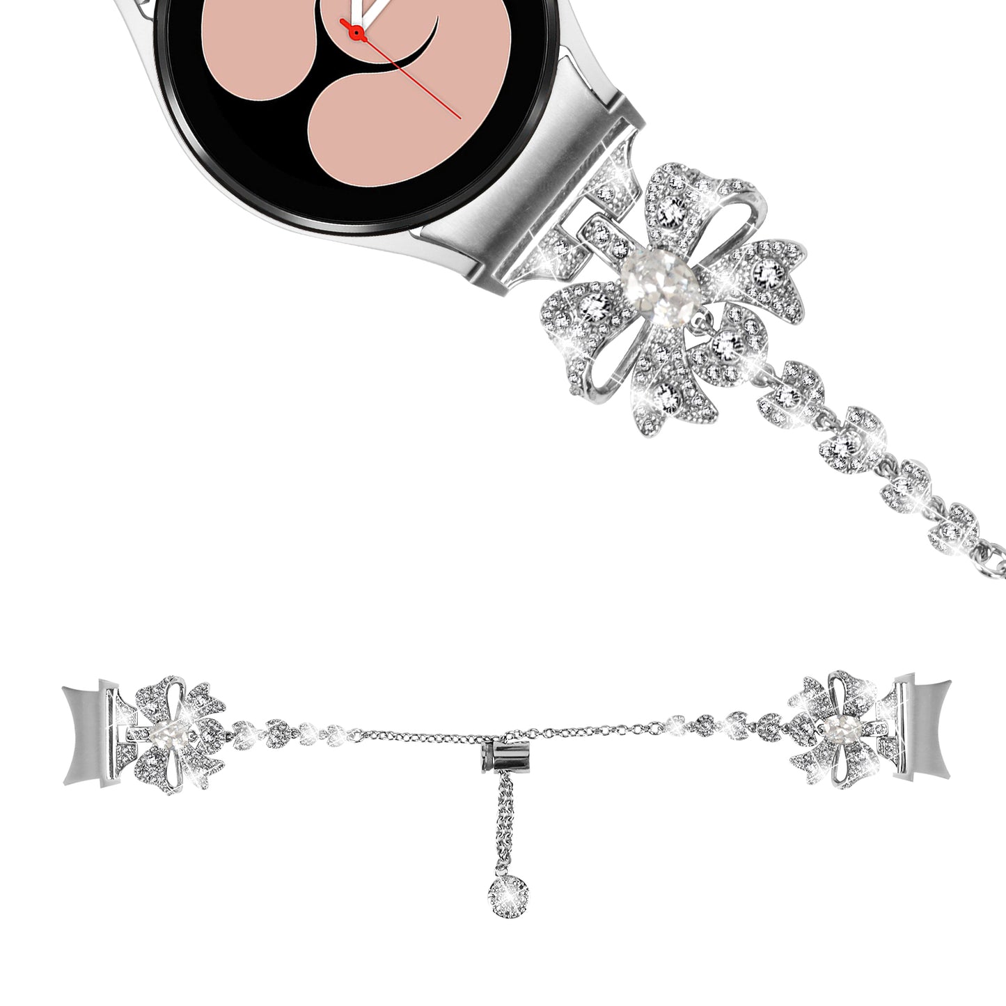 For Samsung Galaxy Watch6 40 / 44mm / Watch6 Classic 43 / 47mm Stainless Steel Watch Strap 20mm Rhinestone Bowknot Watchband