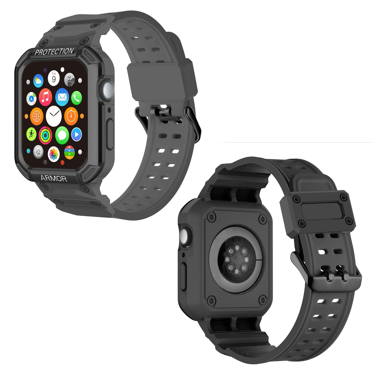 For Apple Watch Series 8 / 7 45mm / 6 / 5 / 4 / SE / SE (2022) 44mm 2-in-1 TPU Watchband Watch Case with PC Top Cover