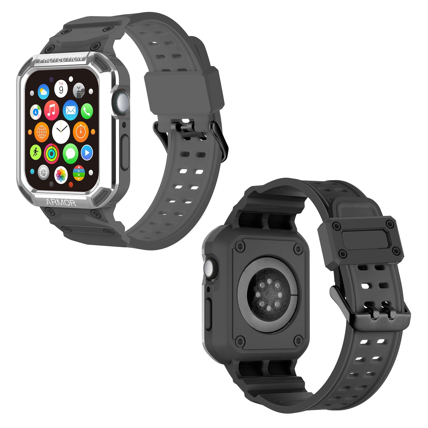 For Apple Watch Series 8 / 7 45mm / 6 / 5 / 4 / SE / SE (2022) 44mm 2-in-1 TPU Watchband Watch Case with PC Top Cover