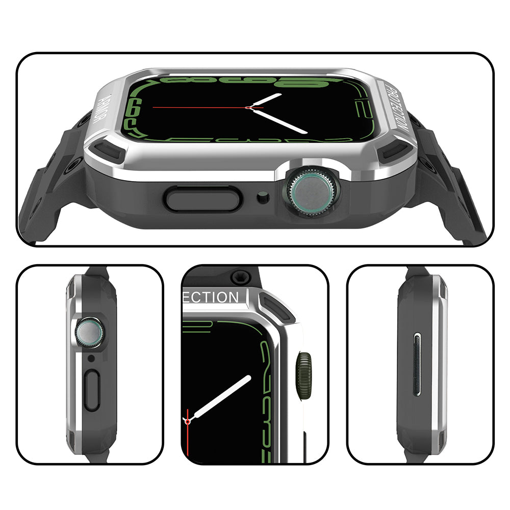 For Apple Watch Series 8 / 7 45mm / 6 / 5 / 4 / SE / SE (2022) 44mm 2-in-1 TPU Watchband Watch Case with PC Top Cover