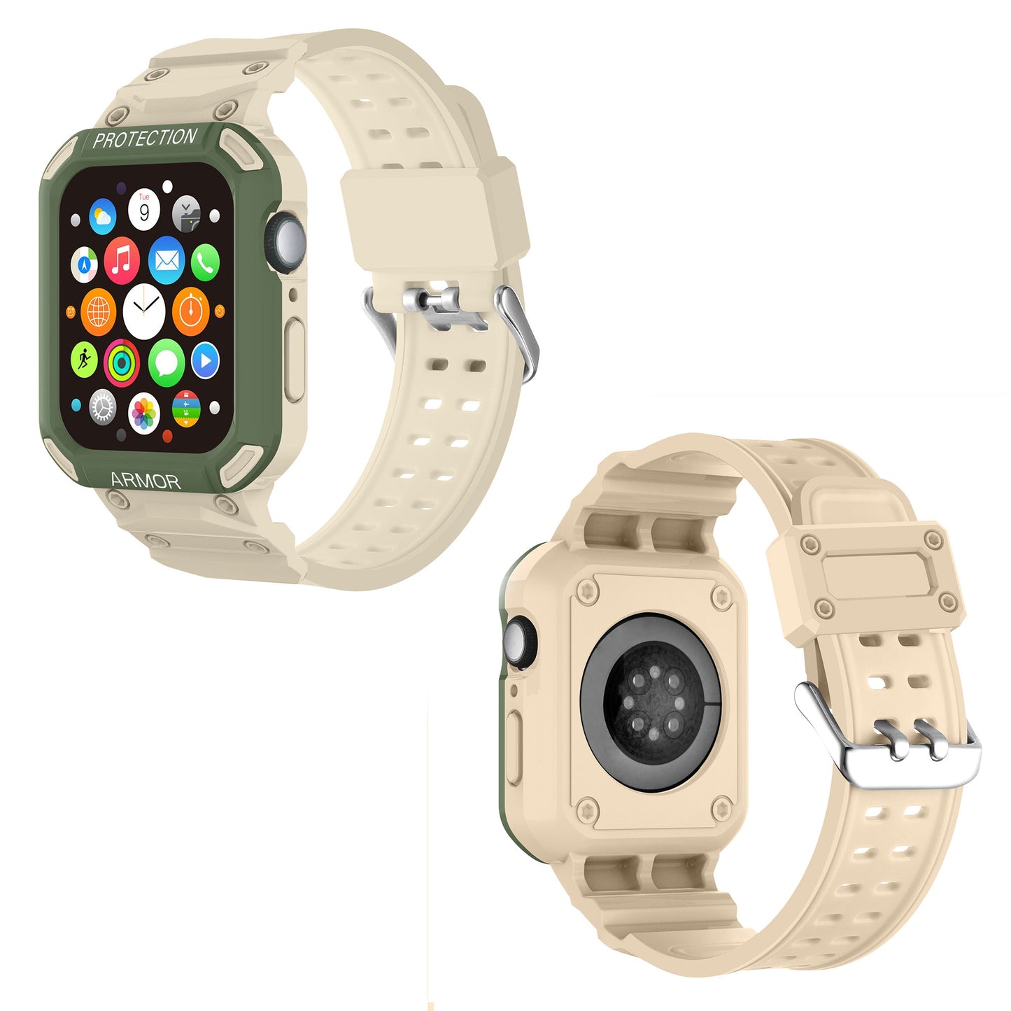 For Apple Watch Series 8 / 7 45mm / 6 / 5 / 4 / SE / SE (2022) 44mm 2-in-1 TPU Watchband Watch Case with PC Top Cover