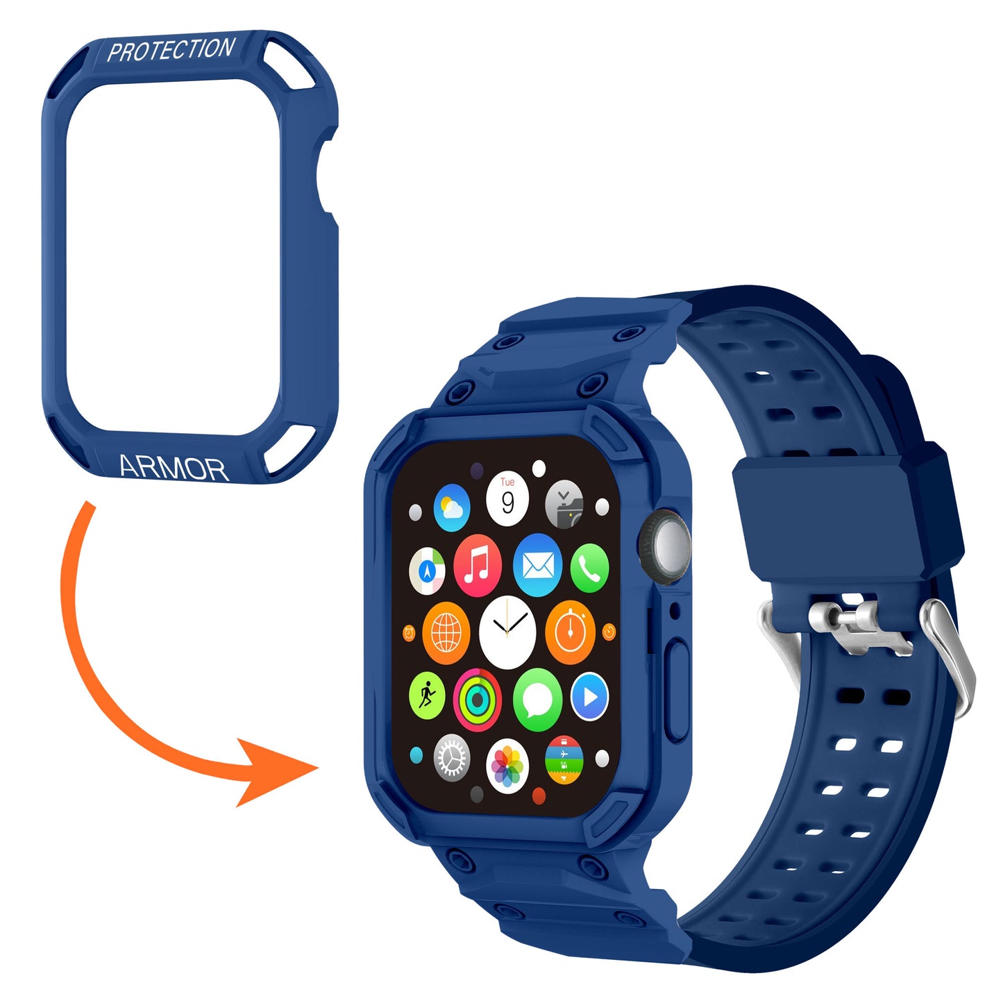 For Apple Watch Series 8 / 7 45mm / 6 / 5 / 4 / SE / SE (2022) 44mm 2-in-1 TPU Watchband Watch Case with PC Top Cover