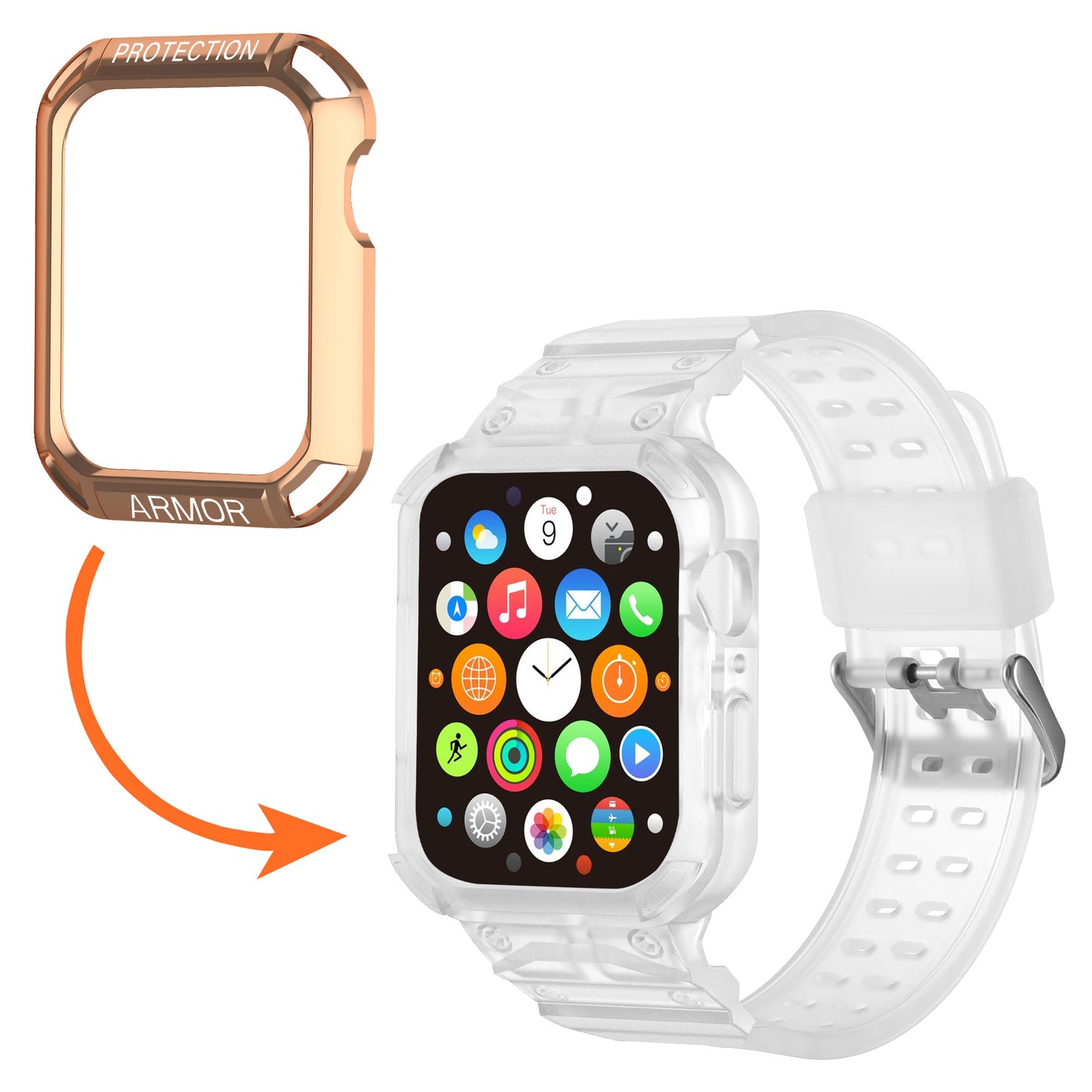 For Apple Watch Series 8 / 7 45mm / 6 / 5 / 4 / SE / SE (2022) 44mm 2-in-1 TPU Watchband Watch Case with PC Top Cover