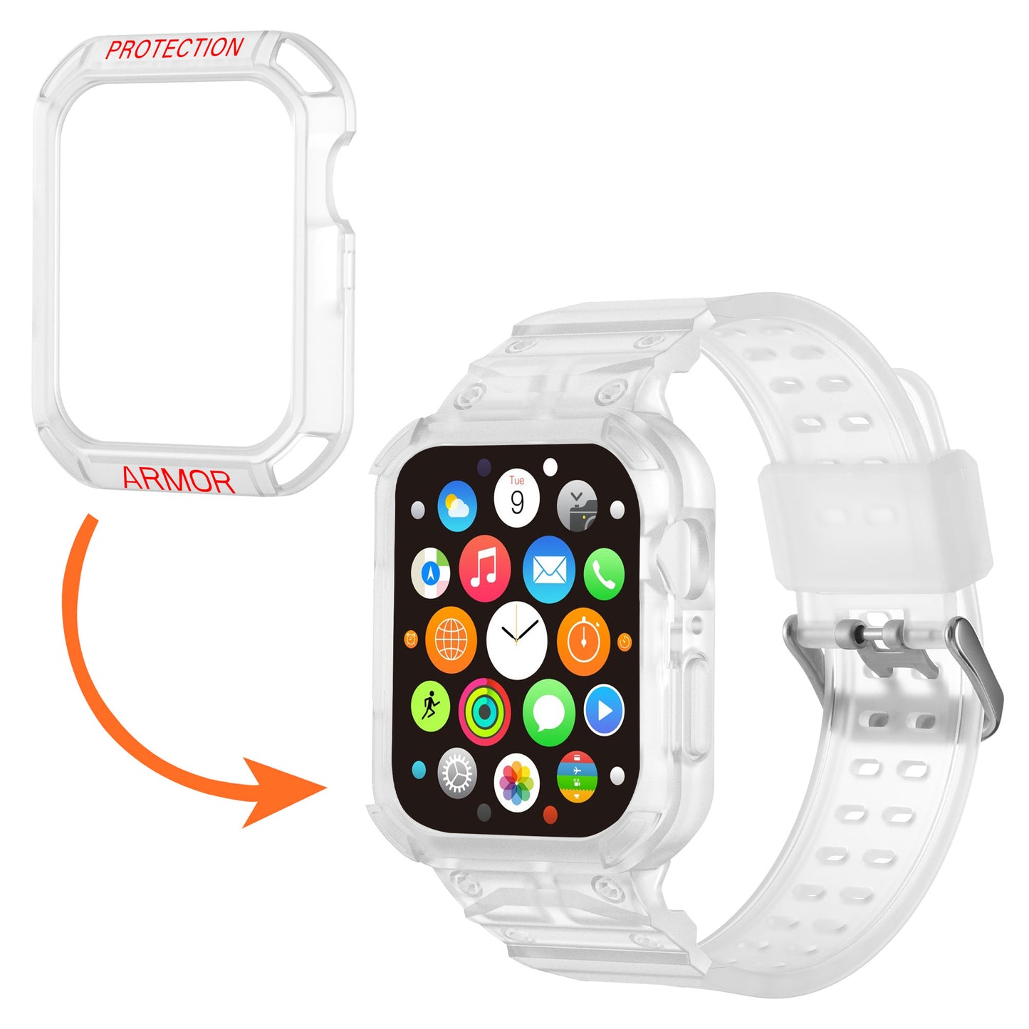 For Apple Watch Series 8 / 7 45mm / 6 / 5 / 4 / SE / SE (2022) 44mm 2-in-1 TPU Watchband Watch Case with PC Top Cover