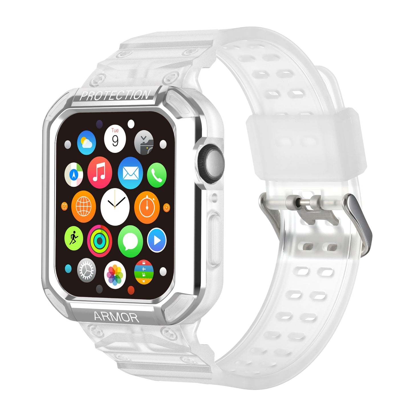For Apple Watch Series 8 / 7 45mm / 6 / 5 / 4 / SE / SE (2022) 44mm 2-in-1 TPU Watchband Watch Case with PC Top Cover