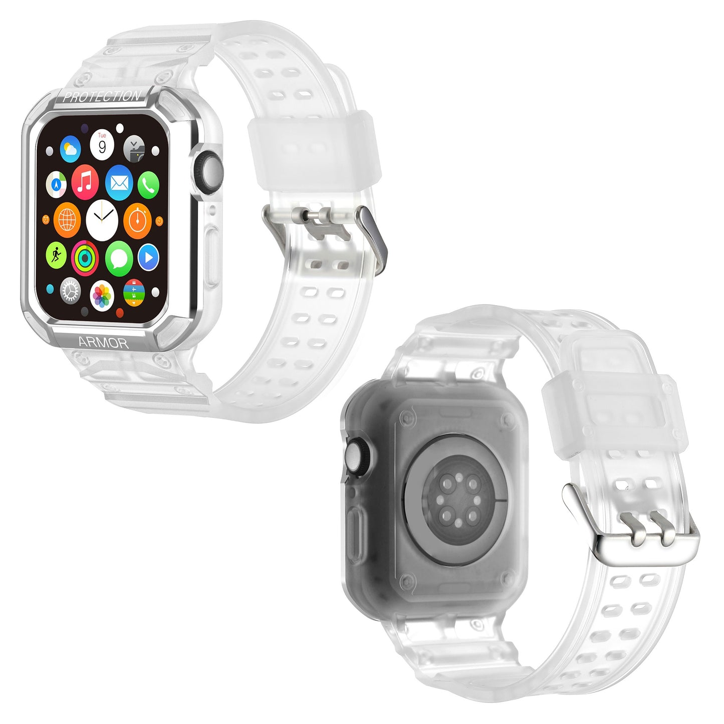 For Apple Watch Series 8 / 7 45mm / 6 / 5 / 4 / SE / SE (2022) 44mm 2-in-1 TPU Watchband Watch Case with PC Top Cover