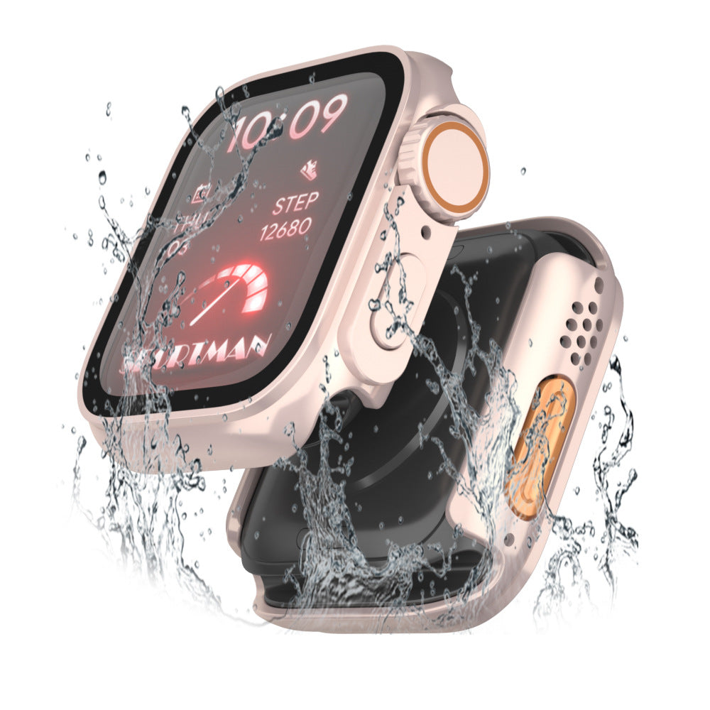 For Apple Watch Series 9 / 8 / 7 45mm Waterproof Hard PC Watch Case with Tempered Glass Screen Protector