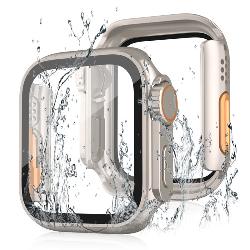 For Apple Watch Series 9 / 8 / 7 45mm Waterproof Hard PC Watch Case with Tempered Glass Screen Protector