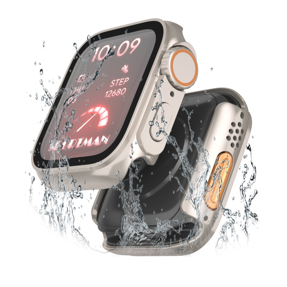 For Apple Watch Series 9 / 8 / 7 45mm Waterproof Hard PC Watch Case with Tempered Glass Screen Protector