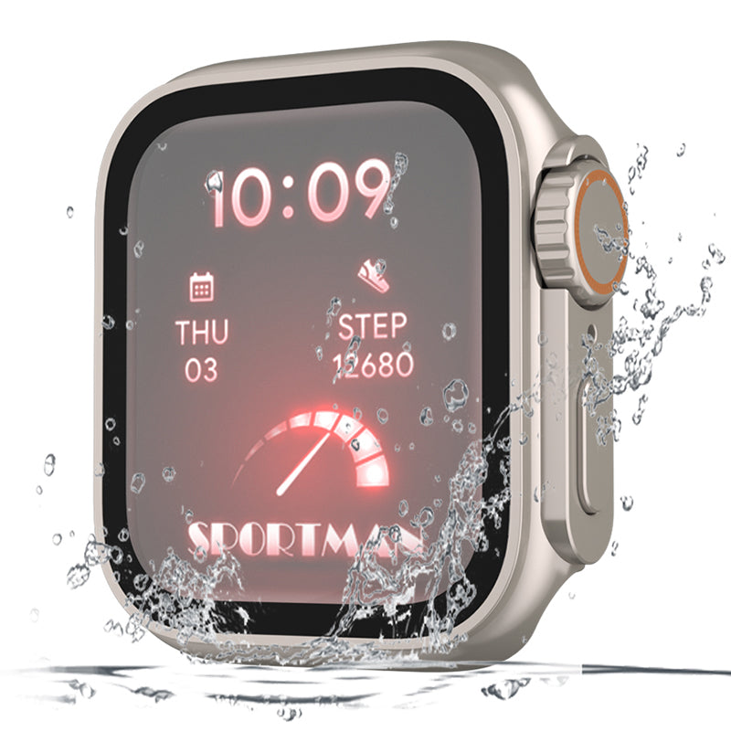 For Apple Watch Series 9 / 8 / 7 45mm Waterproof Hard PC Watch Case with Tempered Glass Screen Protector