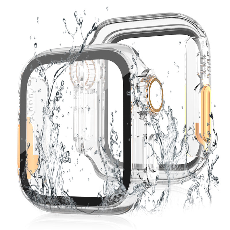 For Apple Watch Series 9 / 8 / 7 45mm Waterproof Hard PC Watch Case with Tempered Glass Screen Protector