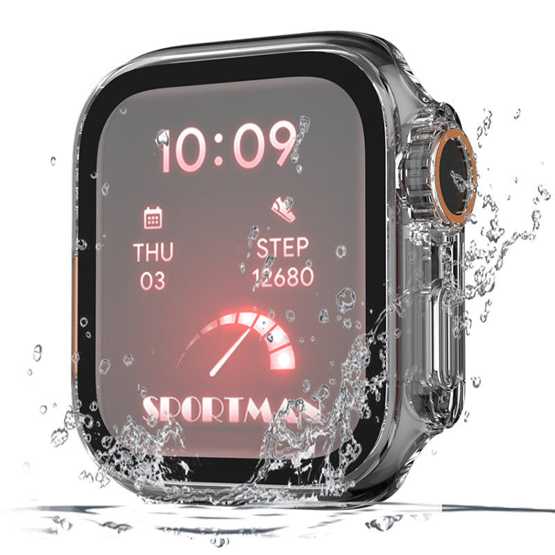 For Apple Watch Series 9 / 8 / 7 45mm Waterproof Hard PC Watch Case with Tempered Glass Screen Protector