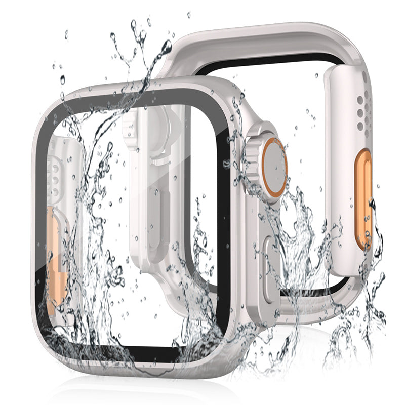 For Apple Watch Series 9 / 8 / 7 45mm Waterproof Hard PC Watch Case with Tempered Glass Screen Protector