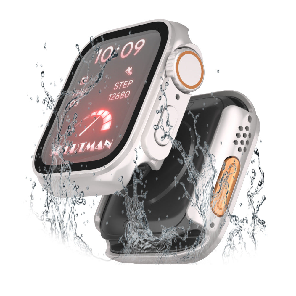 For Apple Watch Series 9 / 8 / 7 45mm Waterproof Hard PC Watch Case with Tempered Glass Screen Protector
