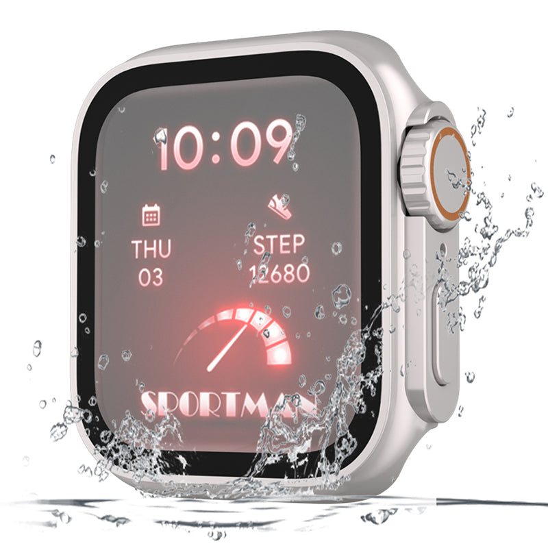 For Apple Watch Series 9 / 8 / 7 45mm Waterproof Hard PC Watch Case with Tempered Glass Screen Protector