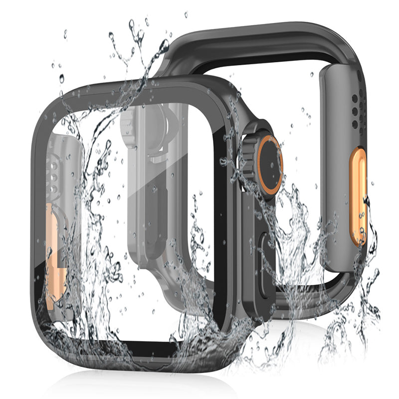 For Apple Watch Series 9 / 8 / 7 45mm Waterproof Hard PC Watch Case with Tempered Glass Screen Protector